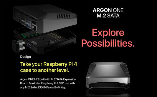 For Raspberry Pi 4 Console 1TB SATA SSD Argon ONE M.2 Aluminum Case Bundle with Power Button and Fan!