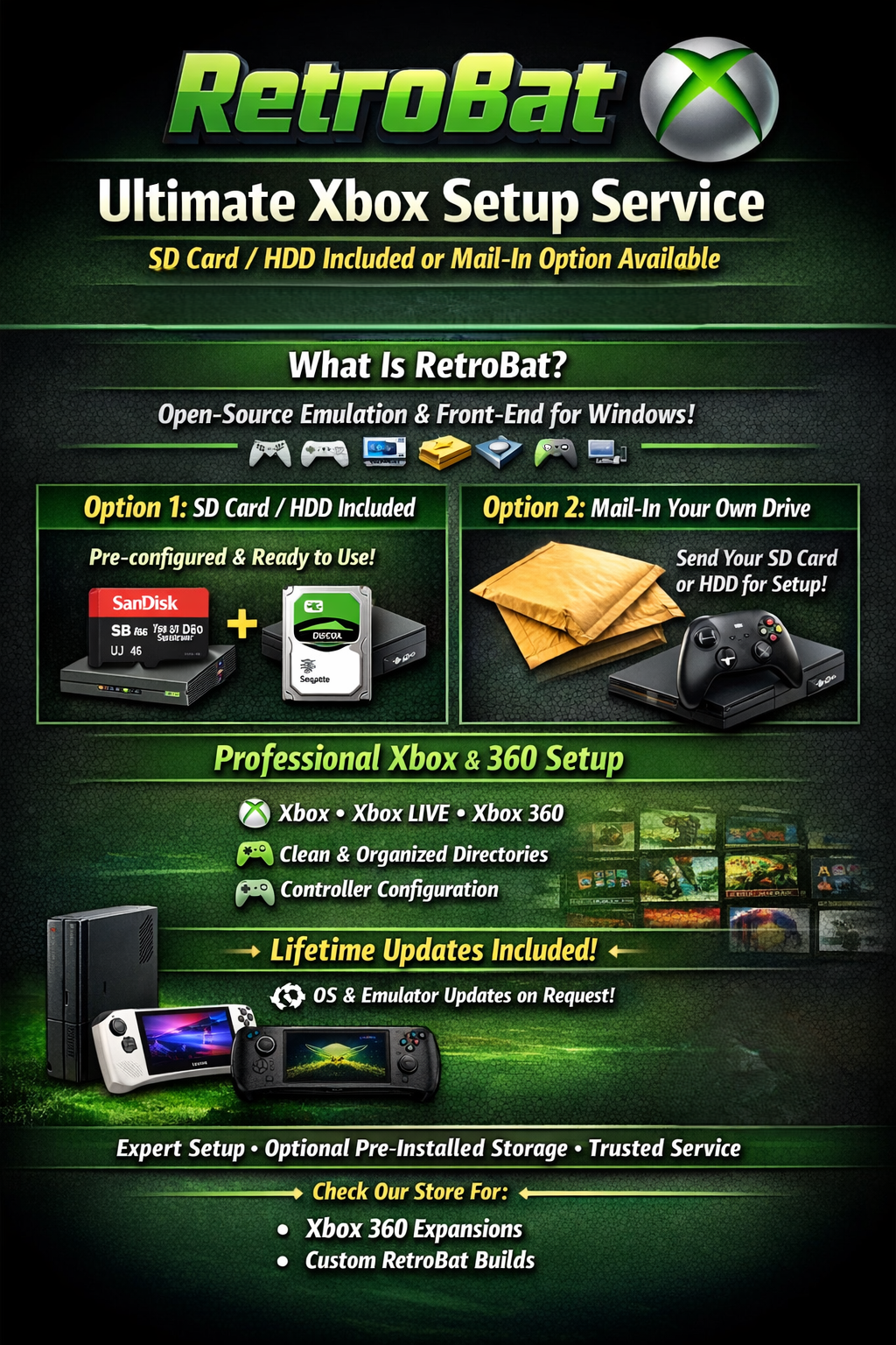 Ultimate Xbox / Xbox LIVE / Xbox 360 Setup for PC, ASUS Ally & Steam Deck ā Powered by RetroBat (Up to 4TB)