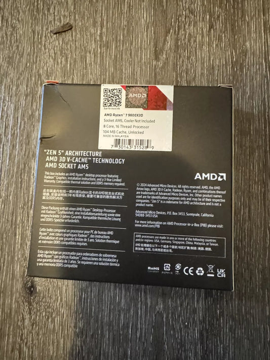 AMD RYZEN 7 9800X3D 8-Core, 16-Thread Desktop Processor