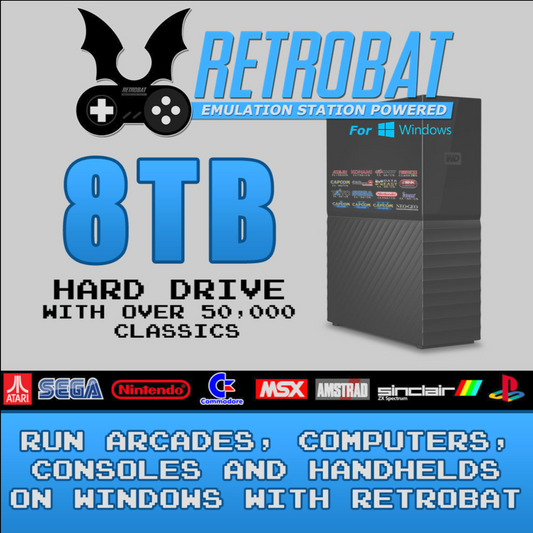 All NEW 2024 Ultimate RetroBat V6 8TB HDD for Steam Deck/Asus Ally/PC Front Ends Plug and Play Up to 125+ Systems with 50k Games!