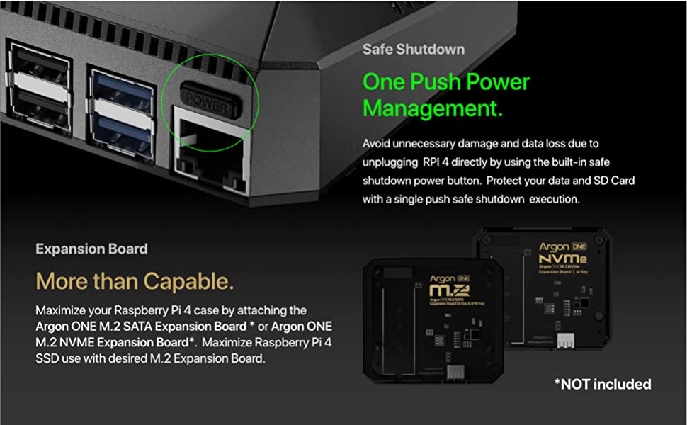 For Raspberry Pi 4 Console 256GB Argon ONE V2 Aluminum Case Bundle with Power Button and Fan