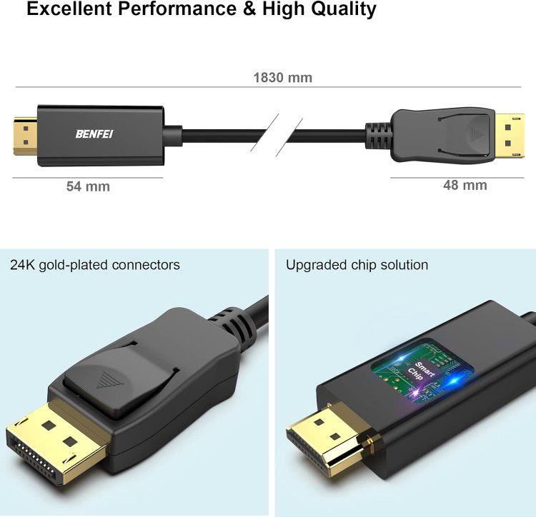 BENFEI 4K DisplayPort to HDMI 6 Feet Cable, Uni-Directional DP 1.2 to HDMI 1.4