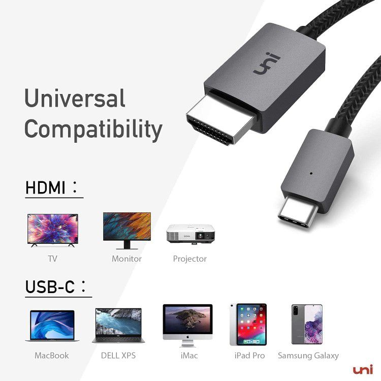 uni USB C to HDMI Cable, [4K, High-Speed] USB Type C to HDMI Cable for Home Office, [Thunderbolt 3/4 Compatible] with Chromebook, MacBook Pro/Air 2023, iPad Pro, iMac, XPS 17, S23-6FT