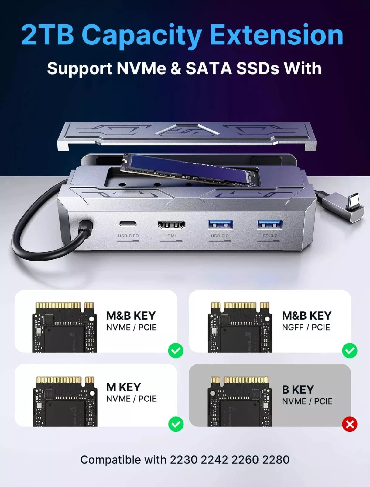 6-in-1 Docking Station with M.2 SSD Enclosure for Steam Deck/Asus Ally